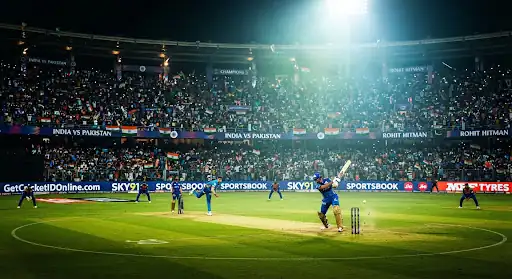 Floodlit cricket stadium